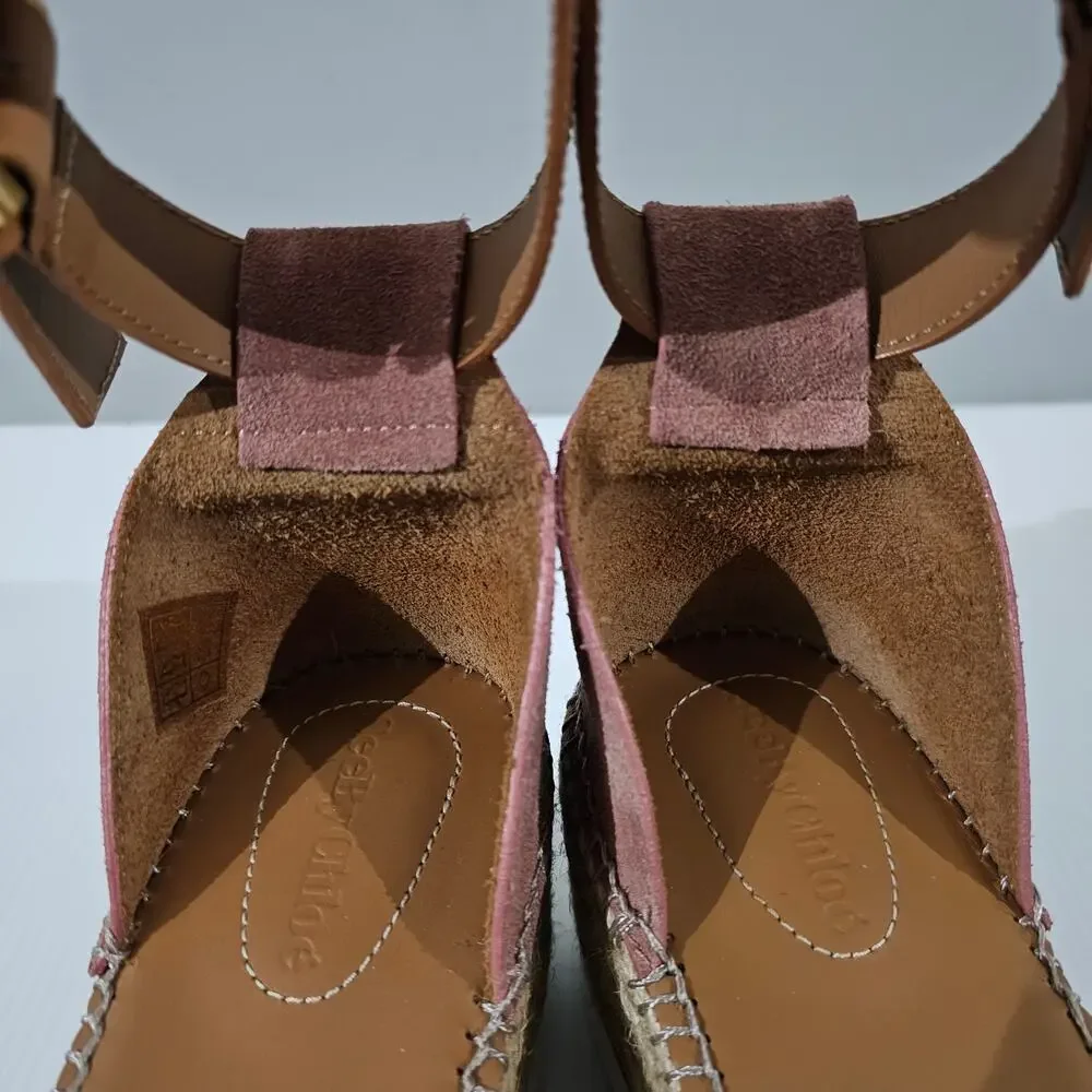 See By Chloe Glyn Platform Espadrille Sandal Womens EU 41 Pink Suede Wedge NEW